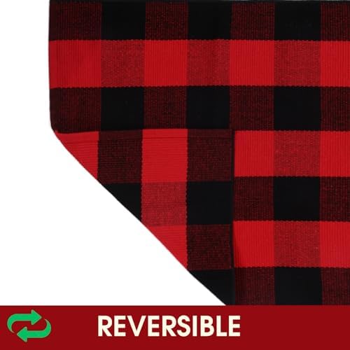 Christmas Red and Black Plaid Rug, 24 x 51 Inches Cotton Hand-Woven Layered Door Mat for Front Porch, Entryway, Outdoor Holiday Decor, Washable Buffalo Check Rug for Home, Patio, Kitchen - Image 5