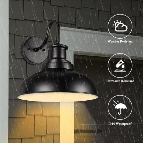 Outdoor Barn Light Outdoor Wall Sconce Farmhouse Exterior Wall Mount Light Vintage Outside Lighting Fixture Industrial Black White Lantern for Porch, Entryway, Garage, 1 Pack - Image 2