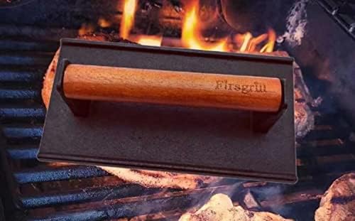 Firsgrill Burger Press 7.08" Round & 8.3”X4.3”Rectangle Heavy-Duty Cast Iron Smash Meat Steak With Wood Handle for Blackstone Camp chef Pitboss Weber Treager Griddle Grills (Round & Rectangle) - Image 3