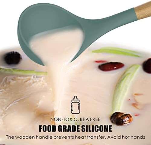 oannao Silicone Cooking Utensils Set - 446°F Heat Resistant Silicone Kitchen Utensils for Cooking,Kitchen Utensil Spatula Set w Wooden Handles, BPA FREE Gadgets for Non-Stick Cookware (Colorful) - Image 5