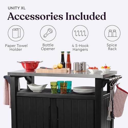 Keter Unity XL Portable Outdoor Table with Stainless Steel Top for Kitchen Prep and Outdoor Storage Cabinet for Grilling Accessories, Dark Grey - Image 3