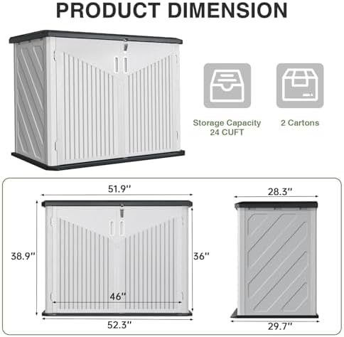 36 Cu.Ft Outdoor Storage Cabinet with High Polymer Material Outdoor Trash Can Storage Shed Waterproof Outdoor Storage Horizontal Storage Shed for Garbage Bin, Generator, and Lawnmower, White - Image 6