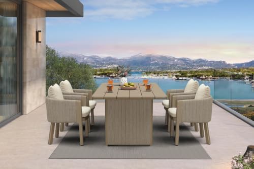 PURPLE LEAF Outdoor Dining Set 5 PC Aluminum with Olifen Wicker Chair Beige by PURPLELEAF
