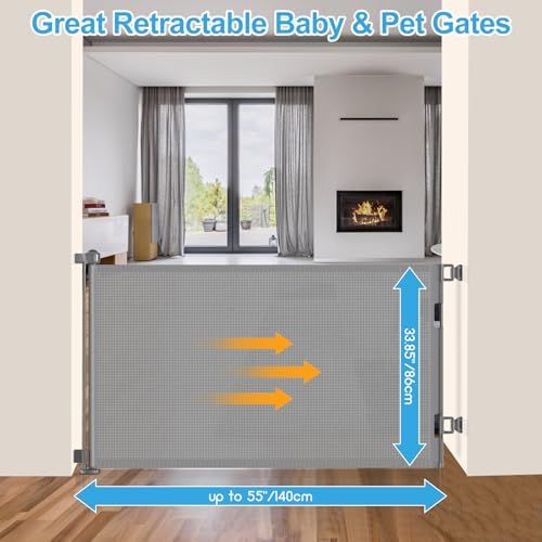 EZIGO 55 Inch Retractable Baby Gates Extra Wide Reinforced Baby Dog Gate - Image 2