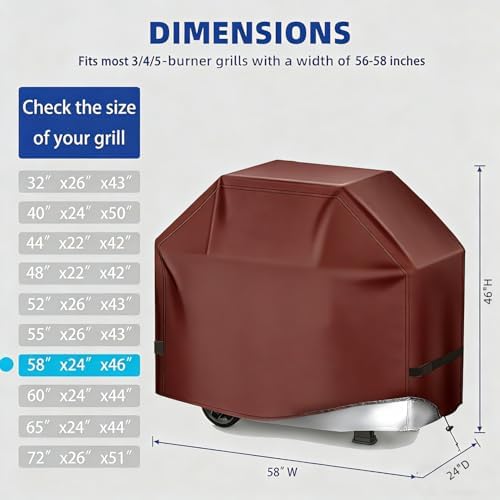 BBQ Gas Grill Cover for Outdoor, Anti-UV, Rip-Proof, 600D Oxford Fade Resistant Material, Barbecue Cover with Hook and Loop Straps & Adjustable Hem Drawstring (Reddish Brown, 58”x24”x46”) - Image 2