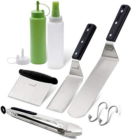 Anmarko Metal Spatula Set Stainless Steel and Scraper - Professional Chef Griddle Spatulas Set of 6 - Heavy Duty Accessories Great for Cast Iron BBQ Flat Top Grill by Anmarko
