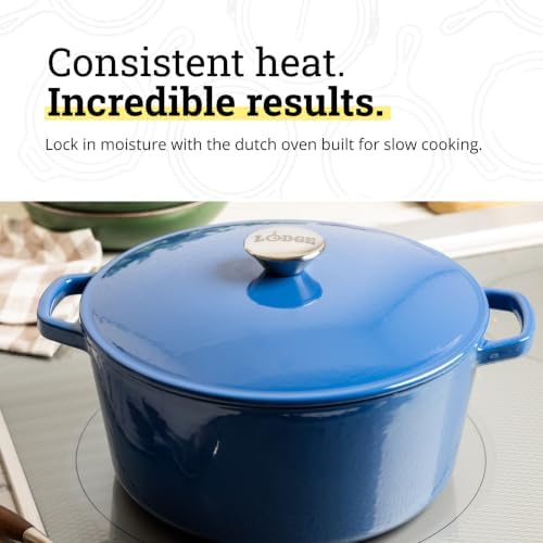 Lodge 5 Quart Cast Iron Elements Enamel Dutch Oven - Denim - Image 3