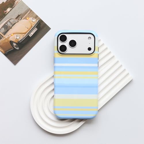 for iPhone 18 Pro Case, Magnetic Matte Frosted Dual-Layer Striped Phone Case for Women, Retro Aesthetic Cover Compatible with MagSafe Accessories - Sea Salt Lemon - Image 2