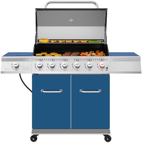 Royal Gourmet GA6402B 6-Burner Propane Gas Grill with Side Burner, Blue by RoyalGourmetCorp