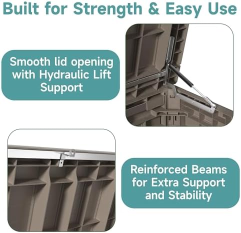 230 Gallon Waterproof Outdoor Storage Box, UV Resistant Resin Deck Box with Hydraulic Rod for Reinforced Stability, Perfect for Patio, Garden, and Pool, Grey - Image 6