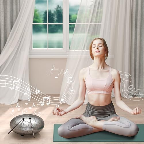 Rain Drum for Outside Garden, 8 Inches 11 Notes Steel Tongue Drum, Waterproof Meditation Rain Chime, Musical Instruments for Adult Gift with Bag, Music Book, Mallets (Star Sliver) - Image 5