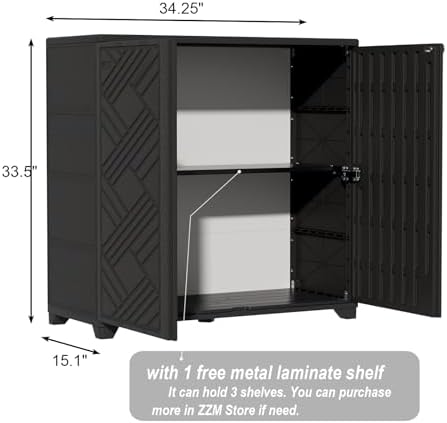 ZZM Indoor/Outdoor Storage Cabinet Waterproof, 34"x15"x34" Plastic Outdoor Storage Box for Garden Balcony Bathroom, All Weather Outdoor Storage Clearance, DIY Usage, with 1 Shelf (Black) - Image 3