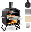 PETSITE Pizza Oven Outdoor, Wood Pellet Fired Pizza Oven with 12 Inches Pizza Stone & Waterproof Cover, 2-Tier Design Portable Stainless Steel Grill Pizza Maker for Outside Backyard Party by PETSITE