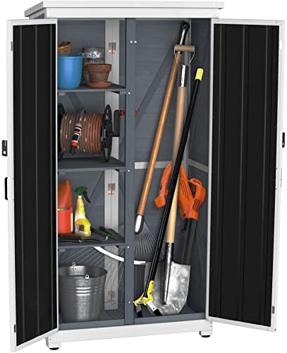 GDLF Outdoor Storage Cabinet, Wood & Metal Garden Shed, Tall Tool Organizer - Image 2