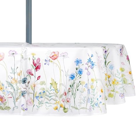 Oval Outdoor Tablecloth with Umbrella Hole and Zipper, Patio Table Covers for Spring/Summer, Machine Washable Outdoor Party/Picnic Oval Table Cloth 60 X 120 Inches by Rodvnyh