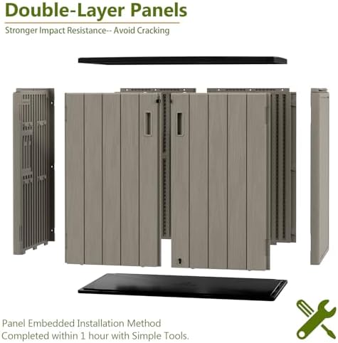 ZZM 37 Cu.ft Outdoor Storage Shed with Floor HDPE Double-Wall Resin Sheds Outdoor Storage, Lockable Weatherproof Storage Cabinet Fit for Garden Tools, Garage can, Bike, Patio Furniture, Brown - Image 5