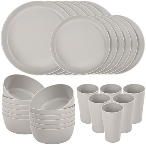 EjonirInjonir 24Pcs Shatterproof Wheat Straw Dinnerware Sets for 6 Home by Ejonirinjonir