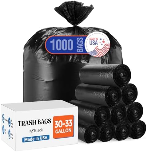 Delxo 30-33 Gallon Trash Bags, 1000 Count Bulk Value Large Garbage Bags by Delxo