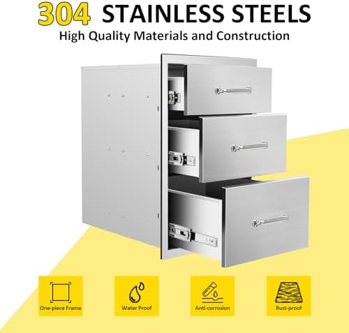 Outdoor Kitchen Drawers 18''Wx 23''H x 23''D Triple BBQ Drawers Stainless Steel Built-in Drawer for Outdoor Kitchen Island, Patio Grill Station - Image 3