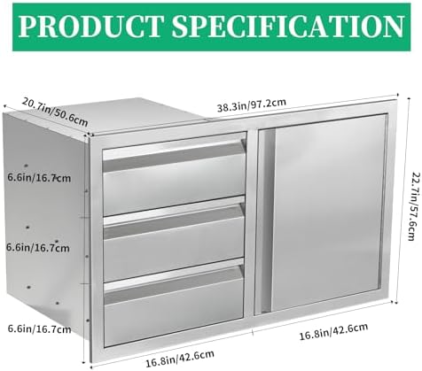 Outdoor Kitchen Door Drawer Combo Cabinet with BBQ Access and Triple Drawers for Outdoor Kitchen Island, Dimensions 38.1"" W x 22.6"" H x 20.8" (Drawer and Right Door Combo) - Image 2