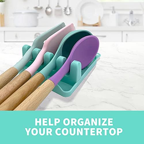 2 Pack Multiple Utensil Spoon Rest with Drip Pad Non-Slip Heat Resistant Kitchen and Grill Spoon Holder for Spatula, Ladle, Tongs, Kitchen Gadgets, and Cooking Accessories (Lake Green) - Image 6