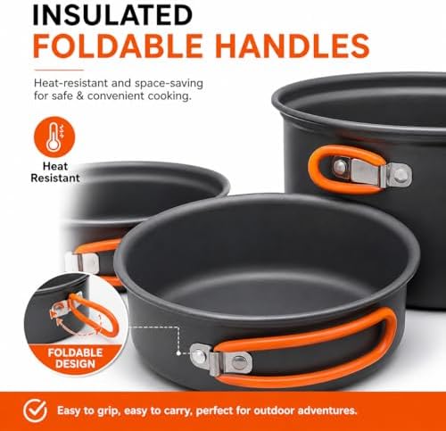 Camping Cookware Set, 15-Piece Camping Pots and Pans Set with Kettle, Frying Pan, Bowls & Plates, Lightweight Backpacking Mess Kit for Camping, Hiking, Picnic, RV Travel - Image 6
