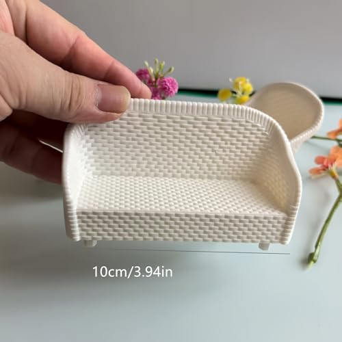 4 Pack Miniature White Wicker Tea Table and Chair Set, Dollhouse Furniture Decor for Bedroom, Handcrafted Miniature Furniture - Image 2