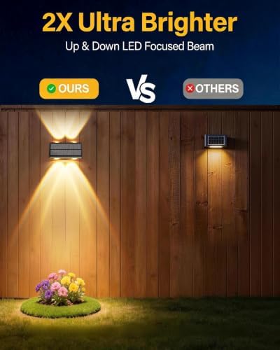 Solar Fence Lights Outdoor, 2 Pack Fence Solar Lights Waterproof - Image 2