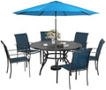 Incbruce 8 PCS Patio Dining Set with Sky Blue Umbrella, Outdoor Dining Set of 6 Textilene Chairs and 53" Round Table with Umbrella Hole for Backyard, Garden, and Poolside (Blue) by Incbruce