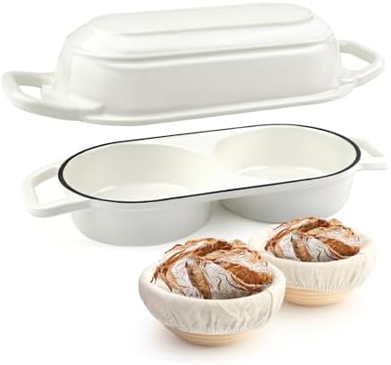 YONILL Mini Double Dutch Oven with Lid for Sourdough Bread Baking (White) by YONILL