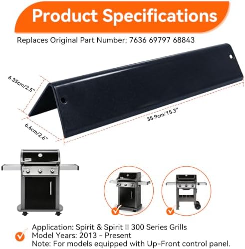 Spirit e310 7636 Flavorizer Bars & 69787 Grill Burner for Weber Spirit and Spirit II 300 Series E310 E320 E330 S310 S320 S330 68950 with Front Control, Grill Parts 15.3" Heat Plate, 18" Burner Tube - Image 5