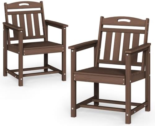 Set of 2 Weatherproof Patio Chairs - HDPE Outdoor Dining Chairs with Wide Seat, Ergonomic Design - for Garden, Backyard, Deck - Brown by Suunyn