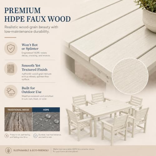 7 Pcs Outdoor Patio Dining Set, HDPE Table & Chairs with Umbrella Hole - Image 6