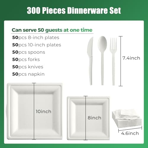 300 Pcs Biodegradable Paper Plates Set Disposable Dinnerware - Image 3