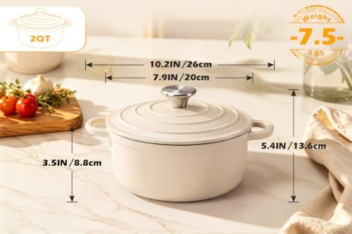 Leonyo 2Quart Small Enameled Cast Iron Dutch Oven with Lid,Light Sandalwood - Image 2