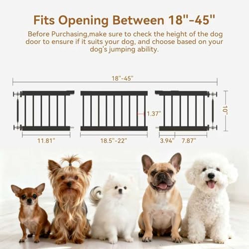 Dog Gate Indoor,18"-45" Adjustable Extra Wide Metal Short Dog Gate to Step Over, 10" Tall Small Pet Gate with 3 Extension Kits, Pressure Mounted for Doorways & Stairs Black - Image 2