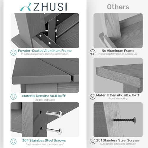 ZHUSI Patio Table, HIPS Outdoor Table with Umbrella Hole, Grey - Image 6