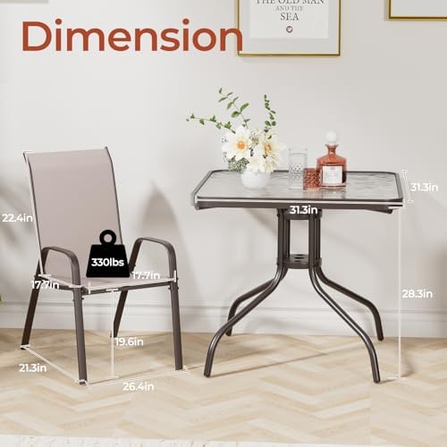 TLSUNNY 5 Pieces Patio Dining Set for 4, Glass Table and Textilene Chair - Image 2