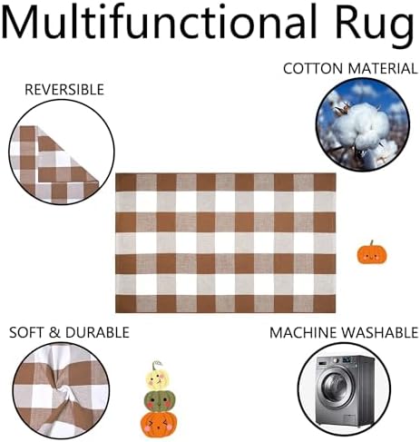 Homydecor Buffalo Plaid Outdoor Rugs, 28'' x 43'' Coffe and White Checkered Area Rug, Layering Rug for Hello/Welcome Door Mat, Washable Cotton Woven Farmhouse Mat for Front Porch Décor - Image 3