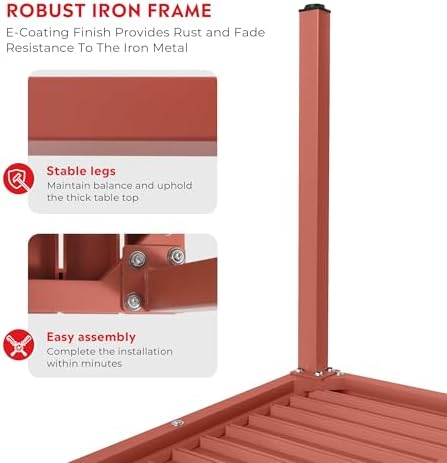 Costaelm Outdoor Dining Table for 4, Square Metal Patio Table, 4-Person Weather Resistant Steel Slat Table for Lawn Garden Backyard, Red - Image 4
