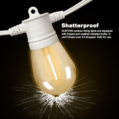 SUNTHIN White String Lights, 48ft White Outdoor Lights with 16 1W Shatterproof LED Bulbs for Patio, Garden, Backyard, Porch, Cafe, Deck, Wedding, Party - Image 4