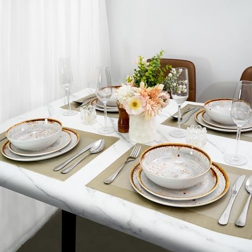 TP 12-Piece Melamine Dinnerware Sets, Plates and Bowls Dishes Set for 4, Break-Resistant & Non-Microwavable, Lightweight Dinner Plates, Grey Swirl - Image 4