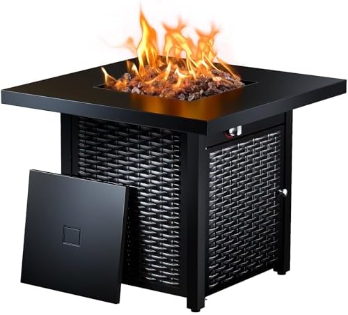 Ciays 28 Inch Propane Fire Pit CSA-Listed Outdoor Fire Pit Table, 50,000 BTU Steel Gas Fire Pits with Lid and Lava Rock, Add Warmth and Ambience to Parties On Patio Deck Garden,Black,CIFPT3-N1 by Ciays