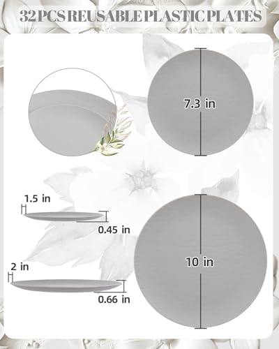 32pcs Light Grey Plastic Plates Reusable for Outdoor BBQ Camping - Image 5