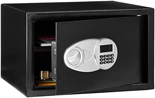 Amazon Basics Steel Security Safe and Lock Box with Digital Keypad, Easy to Use, Removable Shelf, Secure Cash, Jewelry, Documents, Black, 1.2 Cubic Feet, 16.9-x-14.6-x-10.6-inches (WxDxH) by AmazonBasics