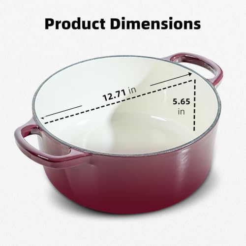 9 QT Merlot Enameled Cast Iron Dutch Oven with Lid, Heavy‑Duty Casserole Pot for Braising, Stews, Roasting, Baking, Oven & All Stovetops Safe - Image 4
