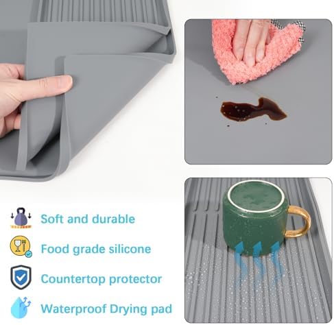 Golener Coffee Bar Mat Set, Silicone Coffee Mat with Raised Edges,31.5"x16" - Image 4