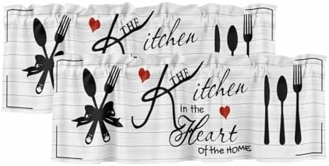 Valances for Windows, Kitchen Tableware Valance Curtains Blackout Drapes for Kitchen/Bathroom/Cafe, Red Love Heart Black Words Vintage Rod Pocket Window Toppers Valances 2 Pack Clearance 60''x18'' by Unknown