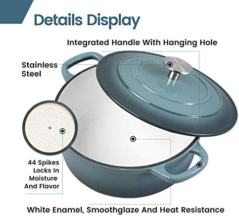 EDGING CASTING Enameled Cast Iron Covered 5.5 Quart Dutch Oven with Dual Handle, Slateblue - Image 4