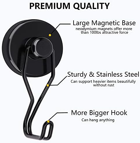 Tohoer Magnetic Hooks, 100LBS Neodymium Magnets Hook Heavy Duty with Rust Proof for Fridge, Refrigerator, Oven, Grill, BBQ, Key, Tools Holder, Kitchen, Outdoor, Hanging Wreaths, Utensil Hangers - Image 3